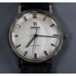 A gentleman's stainless steel Omega Seamaster Automatic wrist watch, on later associated leather