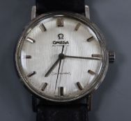 A gentleman's stainless steel Omega Seamaster Automatic wrist watch, on later associated leather