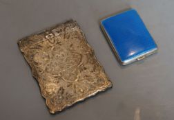 A 1920's silver and enamel match-case, London, 1928, 59mm and a Victorian engraved silver card case,