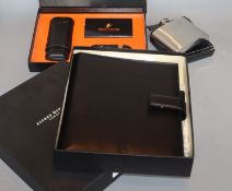 A Dunhill filofax, a Remy Martin cigar set and hip flask