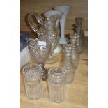 A quantity of 19th century cut glass including a set of four small decanters, together with a pair