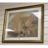 19th century English School, watercolour, Mediterranean harbour scene, 44 x 56cmCONDITION: Colours a