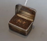 A George III silver rectangular nutmeg grater, maker, I.A, London, 1809, 42mm.CONDITION: Four