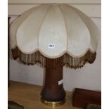 A frosted amber glass lamp, overall 66cm