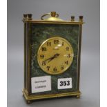 A Molnija Russian marble and brass mantel timepiece, height 18.5cm