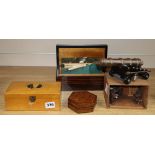 Five assorted boxes including treen, napkin rings, etc.