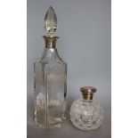 An Art Deco silver-mounted square section glass decanter, Hukin & Heath, Birmingham 1922, 35.5cm and