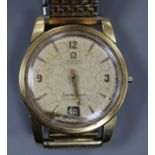 A gentleman's 1950's steel and gold plated Omega Seamaster Calendar Automatic wrist watch,