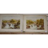 Charles A Bool (19th/20th century), Waterfalls in Snowdonia, watercolour on board, a pair, 28.5cm