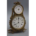 An ormolu desk timepiece and aneroid barometer, height 21cm