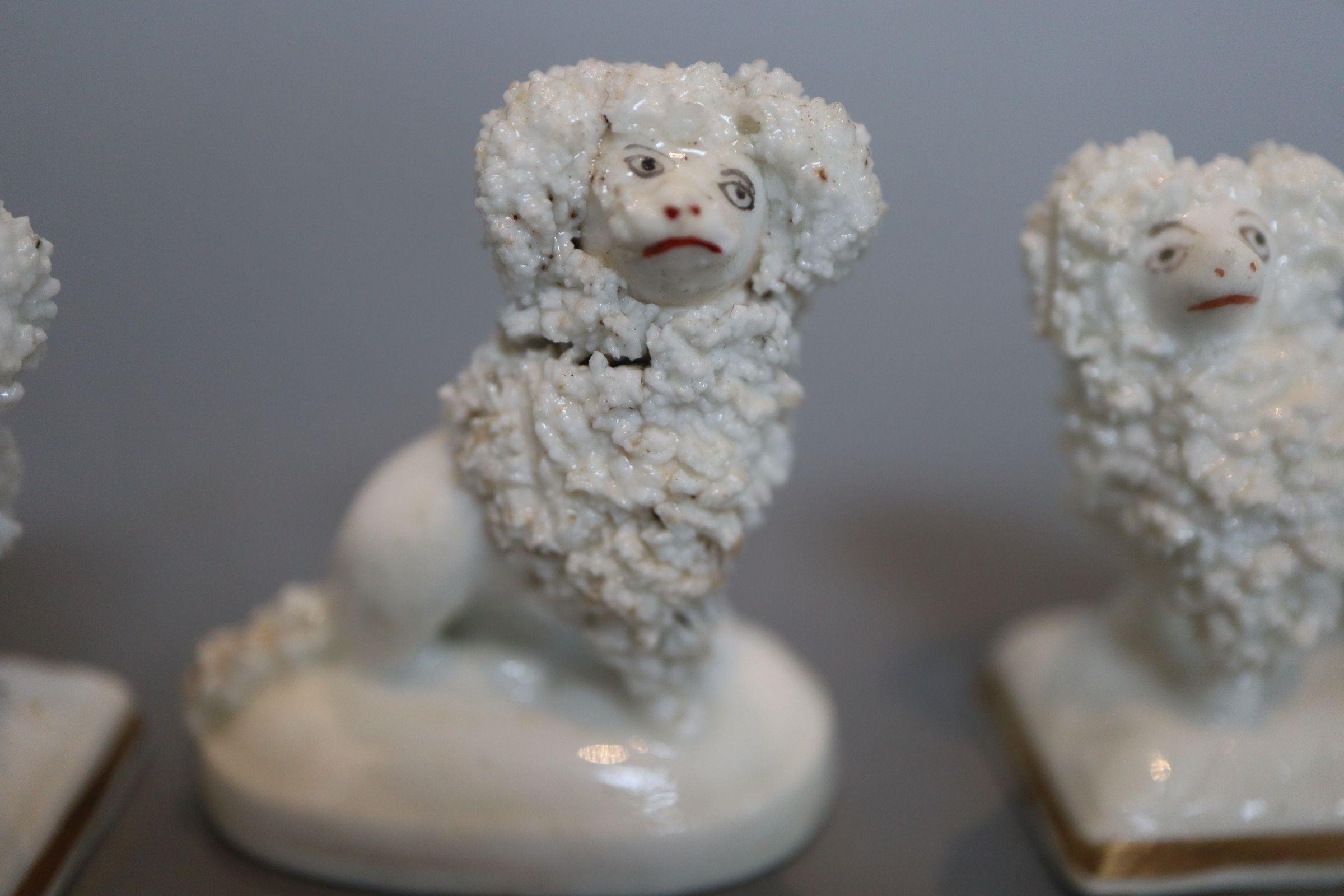 Four Staffordshire porcelain toy figures of poodles, c.1830-50, H. 3.7 - 4cm - Image 2 of 4