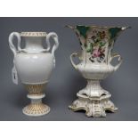 A 19th century Meissen two handled vase, height 27cm and a Paris porcelain vase