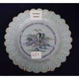 A Bristol Delft petal rimmed dish with 'Bianco Sopra Bianco' border, diameter 22cm, cracked