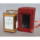 A French brass repeating carriage clock by Mappin & webb, cased