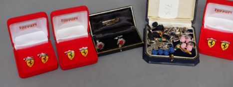 A cased pair of modern Alfred Dunhill 925 and enamel hexagonal cufflinks and a collection of other