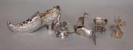 An early 20th century German silver miniature model of a shoe import marks for London, 1900, 16cm