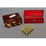An Art Deco ivory and shagreen matchbox holder, a tortoiseshell trinket box and a stamp box