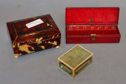 An Art Deco ivory and shagreen matchbox holder, a tortoiseshell trinket box and a stamp box