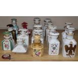 Sixteen 19th century French porcelain scent bottles and a small flask (17)