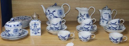 A collection of Meissen onion pattern tea wares, 19th/20th century, (33 pieces including covers),