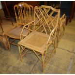 A pair of cane seat turned chairs and a pair of bamboo elbow chairs