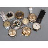Nine assorted gentleman's wrist watches including Buren Grand Prix and Timex automatic.