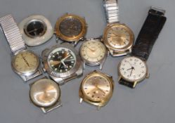 Nine assorted gentleman's wrist watches including Buren Grand Prix and Timex automatic.
