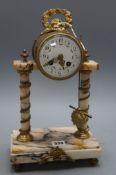 A French peach marble and gilt pillar clock, height 38cm