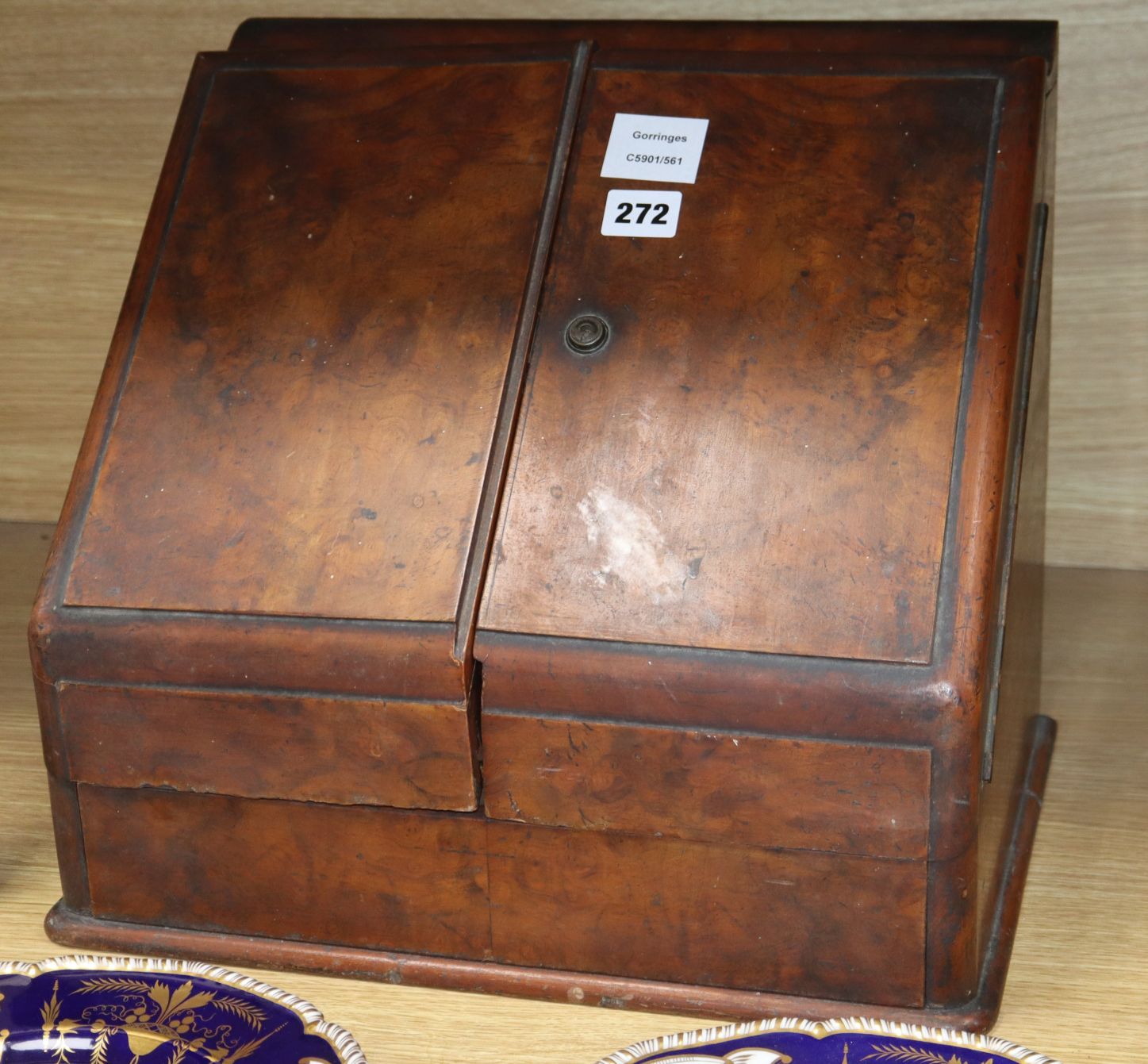 A Victorian walnut stationery box, height 35cm