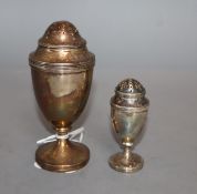 A George III silver pedestal caster, Chawner & Eames, London, 1796 and a similar smaller caster,