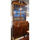 A George III and later mahogany, satinwood banded bookcase cabinet, W.107cm, D.51cm, H.