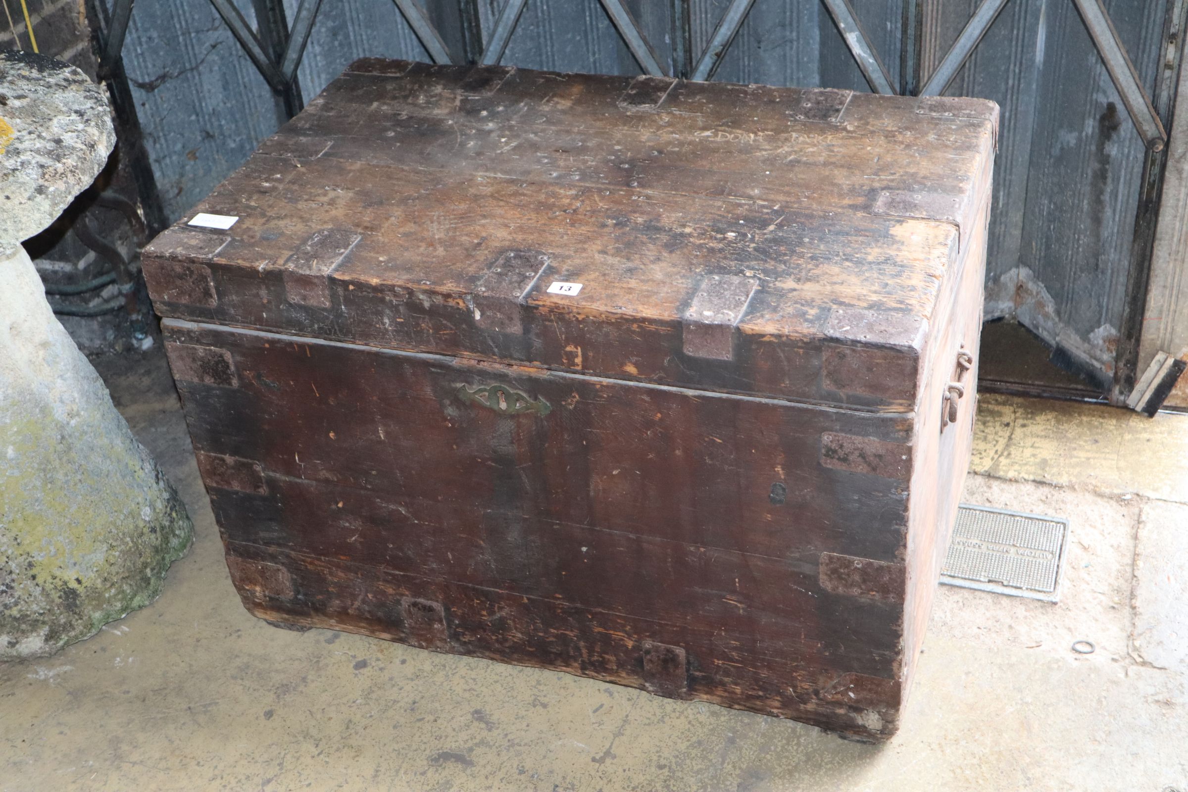 A Victorian pine trunk and a collection of mixed metalware - Image 3 of 3