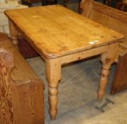 A small Victorian style rectangular pine dining table, W.120cm, D.76cm, H.79cm