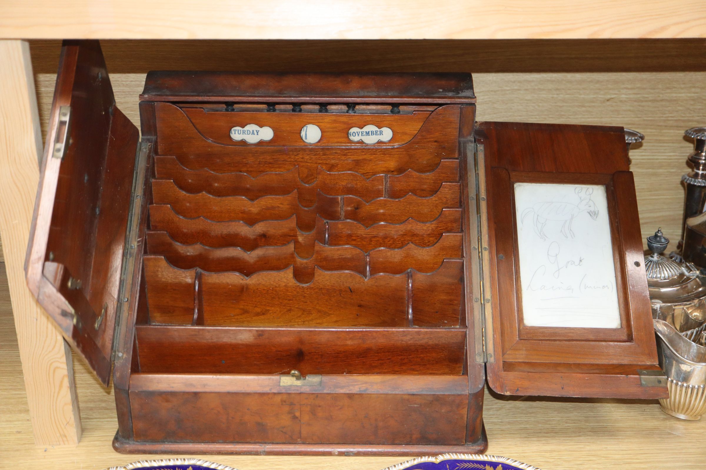 A Victorian walnut stationery box, height 35cm - Image 2 of 3
