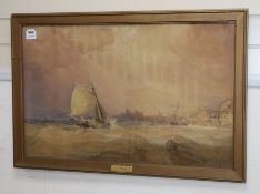 Charles Bentley (1806-1854), watercolour, Fishing boat off the coast, signed and dated 18.., 50 x