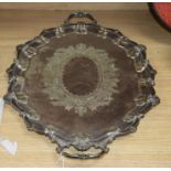 A Victorian plated two handled tea tray, length 68cm