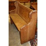 A pair of Victorian pitch pine pews, L.106cm, D.46cm, H.86cm