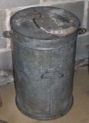 A galvanised dairy bin, Diameter 32cm, H.48cm