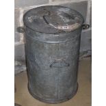 A galvanised dairy bin, Diameter 32cm, H.48cm