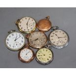 Three gold-plated dress pocket watches and four others.