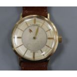 A gentleman's 18k gold filled Longines automatic 'mystery dial' wrist watch, on later associated