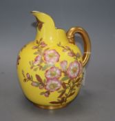 A Royal Worcester yellow ground jug, height 21cmCONDITION: Fine crazing visible to the interior