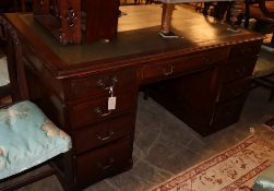 A 1920's Georgian design mahogany pedestal partners desk, W.152cm, D.107cm, H.76cm