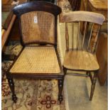 A Victorian carved beech chair, chapel chair and two others