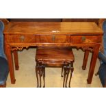 A Chinese hardwood three drawer side table, W.116cm, D.36cm, H.82cm