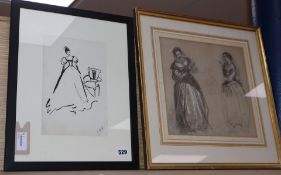 Joseph Nash (1808-1878), Two studies of Elizabethan costume, black and white chalk and Elinor