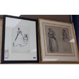 Joseph Nash (1808-1878), Two studies of Elizabethan costume, black and white chalk and Elinor