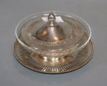 A Victorian silver mounted cut glass silver butter dish and cover, Hirons, Plante & Co,