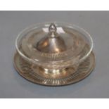 A Victorian silver mounted cut glass silver butter dish and cover, Hirons, Plante & Co,