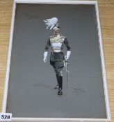 Gerald Hudson, gouache and watercolour on grey paper, 'The 17th Lancers', signed, 40 x